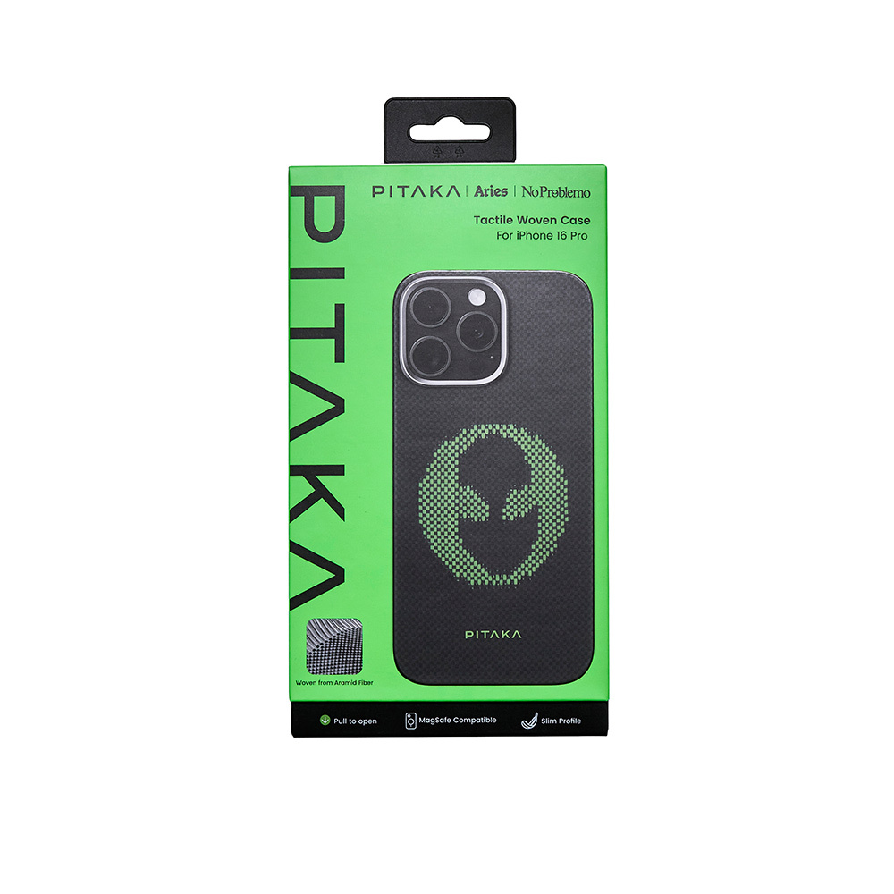 Apple iPhone 16 Pro Uyumlu Kılıf Magsafe Şarj Özellikli Lumintex Teknolojili Fosforlu Aramid Fiber Pitaka Tactile Woven Aries Serisi Alien Kapak - 1