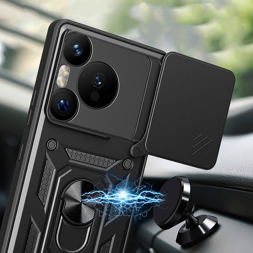 Huawei Pura 70 Pro 5G Uyumlu Kılıf Magnetik Standlı Kamera Korumalı Zore Sürgülü Vega Kapak - 3