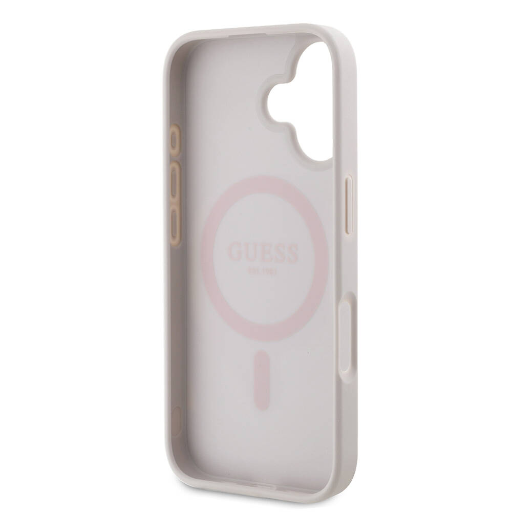 Apple iPhone 16 Uyumlu Kılıf Guess Orjinal Lisanslı M-safe Şarj Özellikli PU Deri 4G Desenli Taşlı Üçgen Logolu Kapak - 7