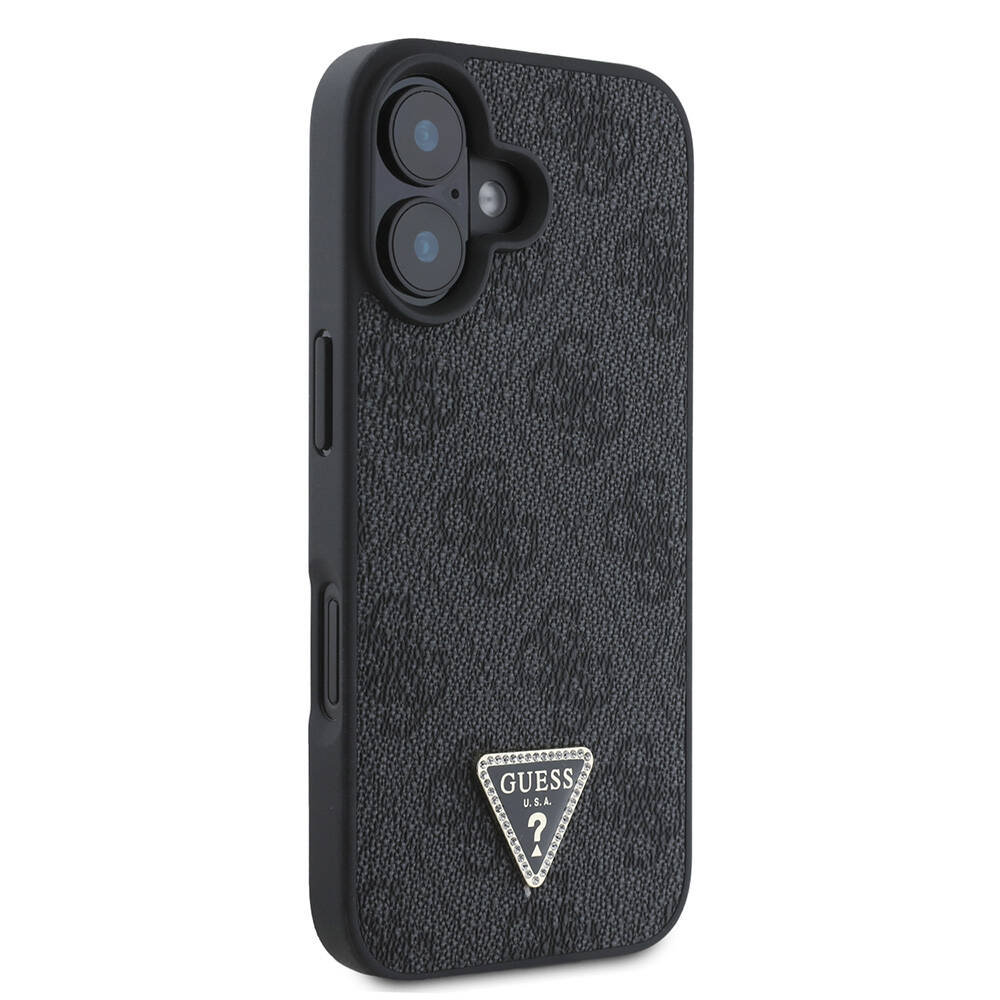 Apple iPhone 16 Uyumlu Kılıf Guess Orjinal Lisanslı M-safe Şarj Özellikli PU Deri 4G Desenli Taşlı Üçgen Logolu Kapak - 17
