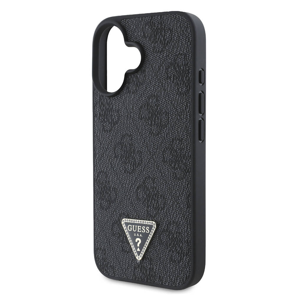 Apple iPhone 16 Uyumlu Kılıf Guess Orjinal Lisanslı M-safe Şarj Özellikli PU Deri 4G Desenli Taşlı Üçgen Logolu Kapak - 19