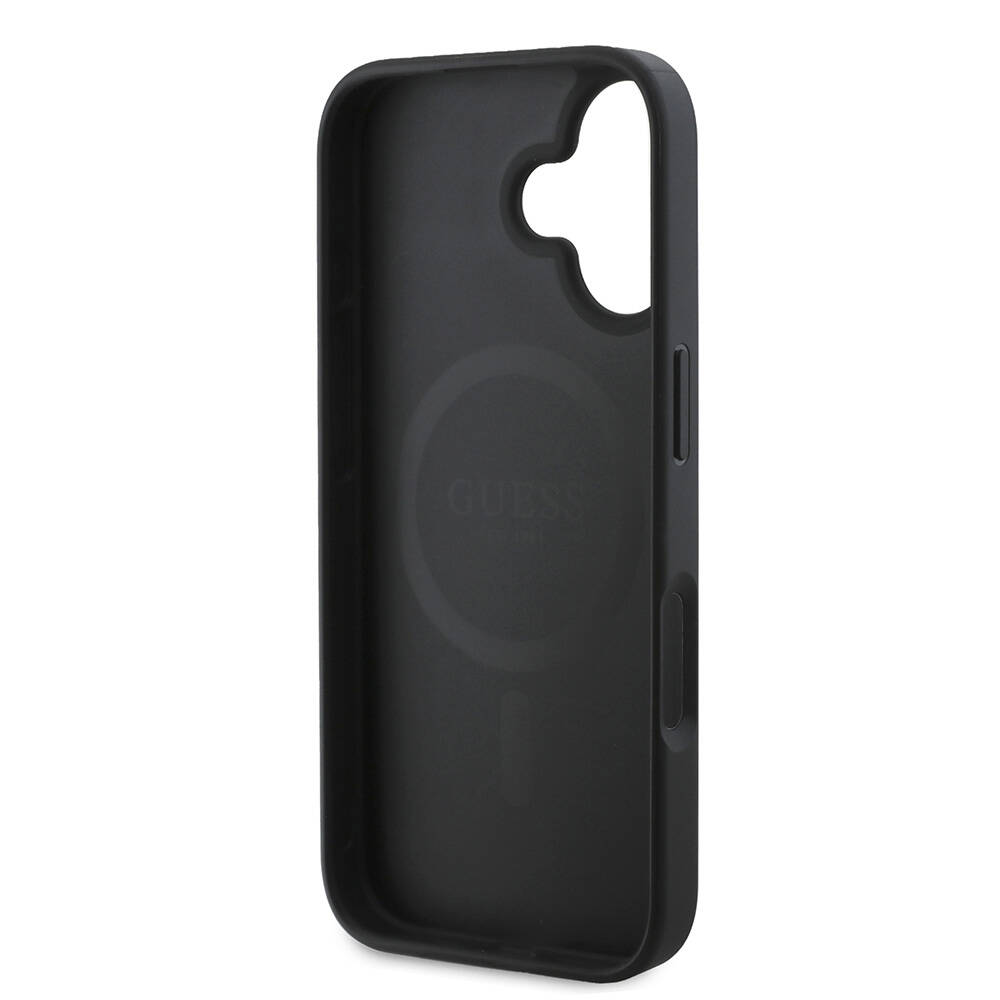 Apple iPhone 16 Uyumlu Kılıf Guess Orjinal Lisanslı M-safe Şarj Özellikli PU Deri 4G Desenli Taşlı Üçgen Logolu Kapak - 20