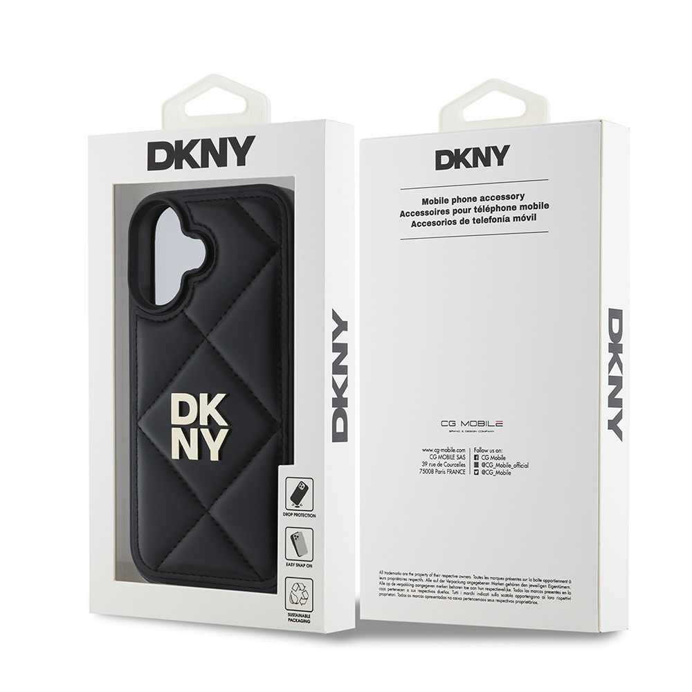 Apple iPhone 16 Uyumlu Kılıf DKNY Orjinal Lisanslı Kapitone Tasarımlı Metal Logolu Deri Kapak - 1