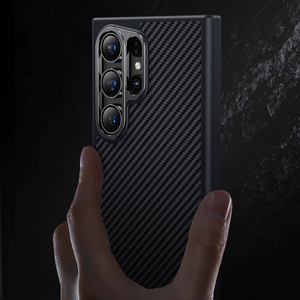 Samsung Galaxy S24 Ultra Uyumlu Kılıf Karbon Fiber M-safe Şarj Özellikli Benks Hybrid ArmorPro 600D Kevlar Kapak - 12