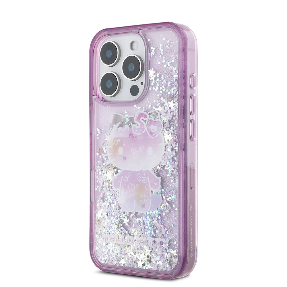Apple iPhone 16 Pro Uyumlu Kılıf Hello Kitty Orjinal Lisanslı Sıvılı Simli 50. Yıldönümü Partisi Kapak - 1