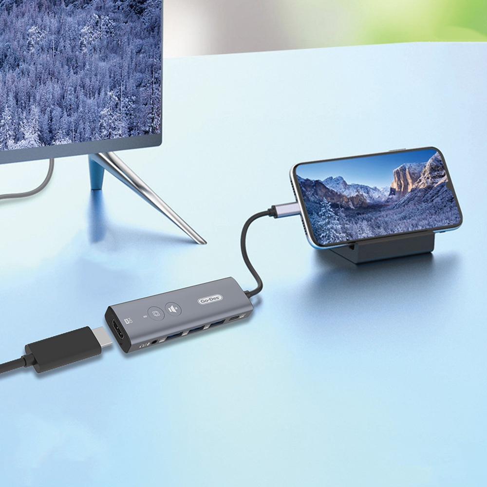 Go Des GD-6903 Type-C Bağlantılı 6in1 Hub Adaptör USB3.0/Hdmi/PD 100W/3.5mm/4K Ultra HD 30hz/5Gbps - 2