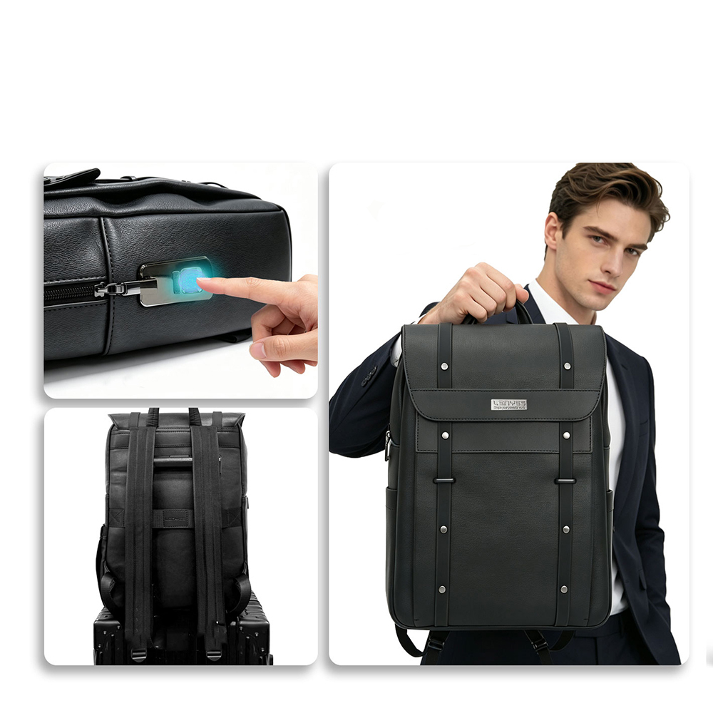 Lenyes LB735 Vesnara Serisi Parmak İzi Kilitli Su Geçirmez 15 inç Laptop ve Notebook Sırt Çantası - 4