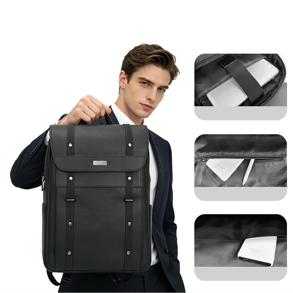 Lenyes LB735 Vesnara Serisi Parmak İzi Kilitli Su Geçirmez 15 inç Laptop ve Notebook Sırt Çantası - 5