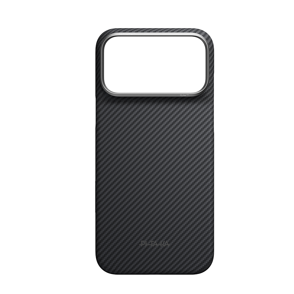 Apple iPhone 18 Pro Kılıf M-safe Şarj Özellikli 1500D Aramid Karbon Fiber Pitaka Ultra-Slim Classic Serisi Black-Grey Twill Kapak - 1