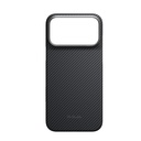 Apple iPhone 18 Pro Kılıf M-safe Şarj Özellikli 1500D Aramid Karbon Fiber Pitaka Ultra-Slim Classic Serisi Black-Grey Twill Kapak - 1