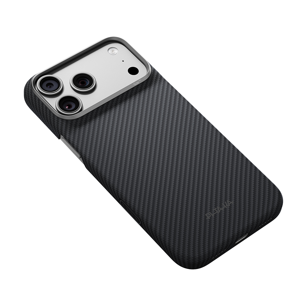 Apple iPhone 18 Pro Kılıf M-safe Şarj Özellikli 1500D Aramid Karbon Fiber Pitaka Ultra-Slim Classic Serisi Black-Grey Twill Kapak - 3