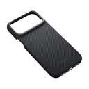 Apple iPhone 18 Pro Kılıf M-safe Şarj Özellikli 1500D Aramid Karbon Fiber Pitaka Ultra-Slim Classic Serisi Black-Grey Twill Kapak - 4