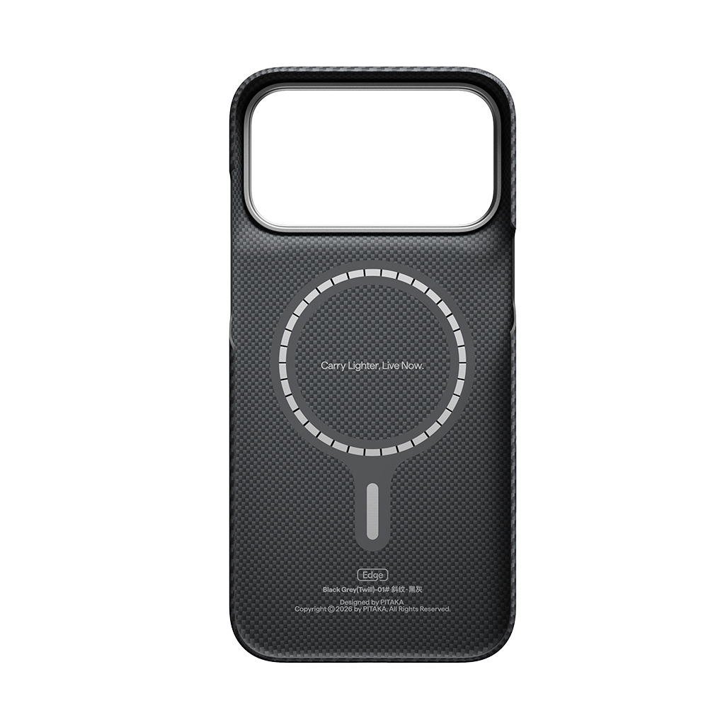 Apple iPhone 18 Pro Max Kılıf M-safe Şarj Özellikli 1500D Aramid Karbon Fiber Pitaka Ultra-Slim Classic Serisi Black-Grey Twill Kapak - 2