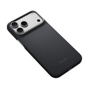 Apple iPhone 18 Pro Max Kılıf M-safe Şarj Özellikli 1500D Aramid Karbon Fiber Pitaka Ultra-Slim Classic Serisi Black-Grey Twill Kapak - 3