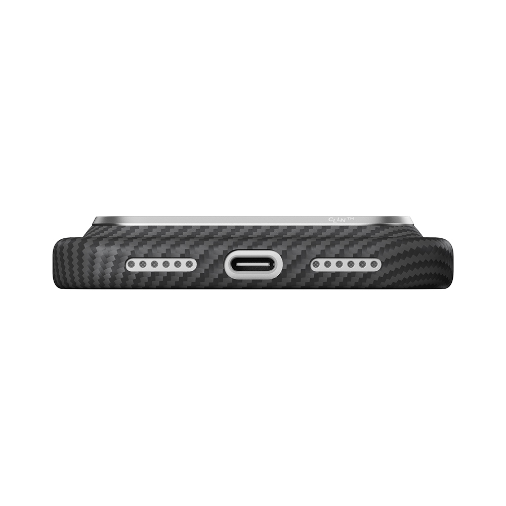 Apple iPhone 18 Pro Max Kılıf M-safe Şarj Özellikli 1500D Aramid Karbon Fiber Pitaka Ultra-Slim Classic Serisi Black-Grey Twill Kapak - 8