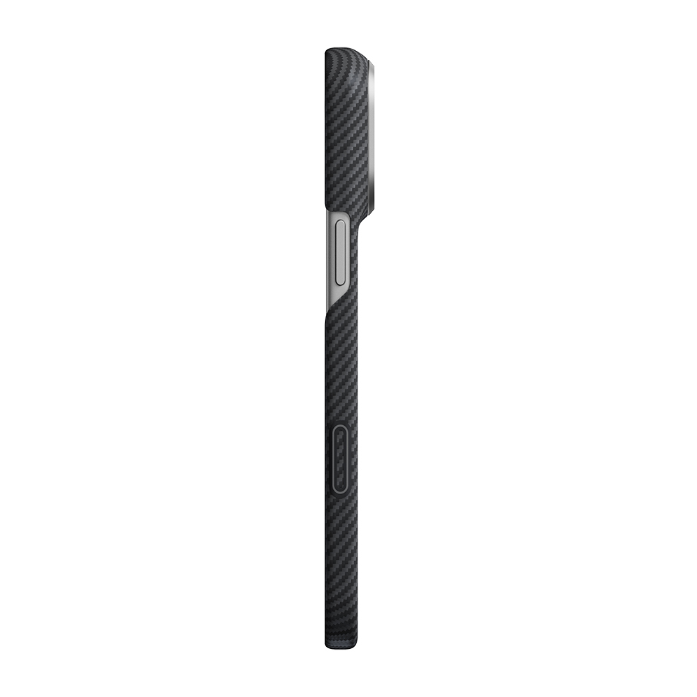 Apple iPhone 18 Pro Max Kılıf M-safe Şarj Özellikli 1500D Aramid Karbon Fiber Pitaka Ultra-Slim Classic Serisi Black-Grey Twill Kapak - 10