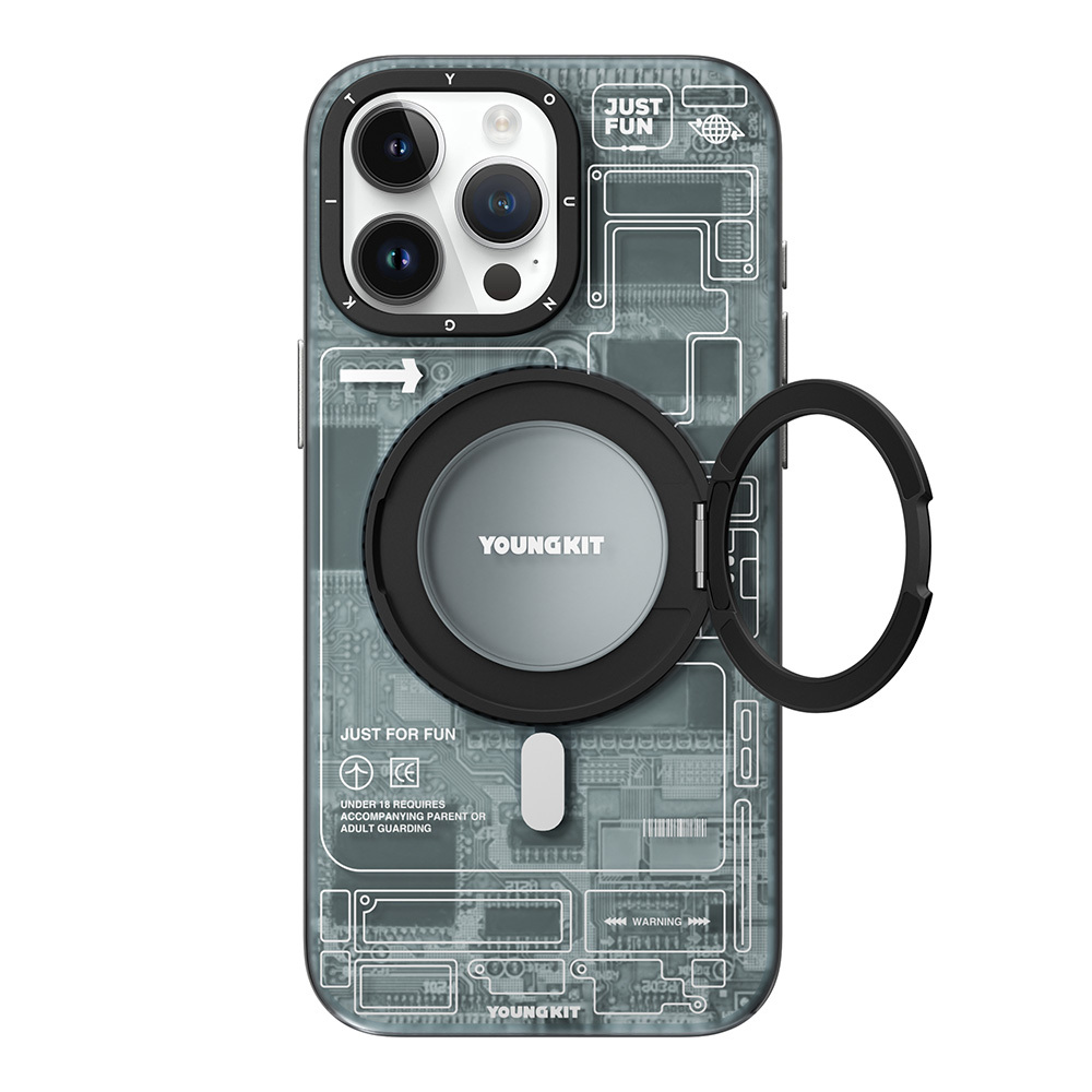 Apple iPhone 15 Pro Max Uyumlu Kılıf Magsafe Şarj Özellikli Youngkit 360° Standlı Technology Serisi Kapak - 1