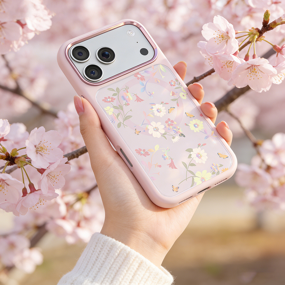Apple iPhone 18 Pro Kılıf M-safe Şarj Özellikli Çiçek Tasarımlı Mutural Flower Serisi Kapak - 9
