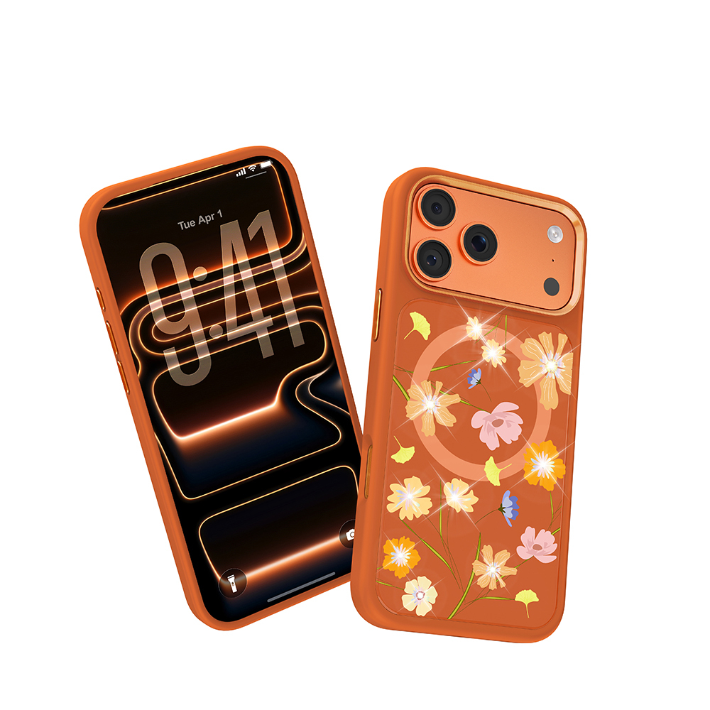 Apple iPhone 18 Pro Kılıf M-safe Şarj Özellikli Çiçek Tasarımlı Mutural Flower Serisi Kapak - 7
