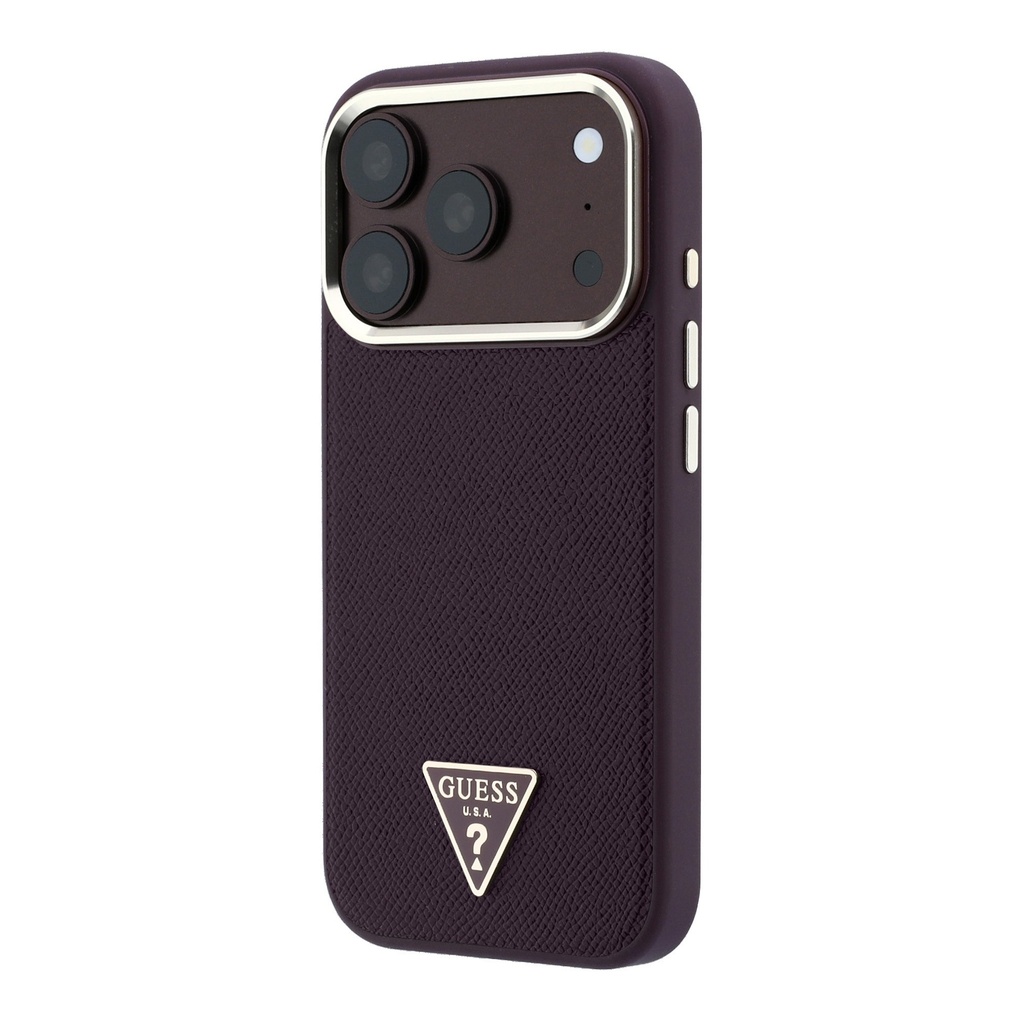 Apple iPhone 18 Pro Max Kılıf Guess Orjinal Lisanslı M-safe Şarj Özellikli Grained Triangle Kapak - 1