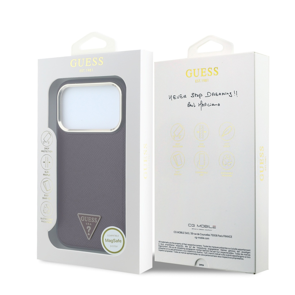 Apple iPhone 18 Pro Kılıf Guess Orjinal Lisanslı M-safe Şarj Özellikli Grained Triangle Kapak - 7