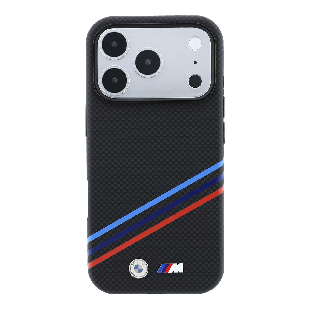 Apple iPhone 18 Pro Max Kılıf BMW Orjinal Lisanslı M-safe Şarj Özellikli Üç Şeritli Metal M Logolu Karbon Fiber Kevlar Kapak - 2