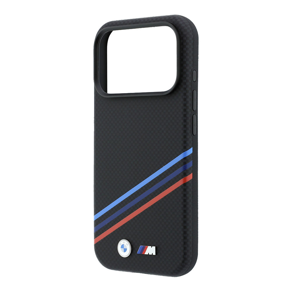 Apple iPhone 18 Pro Max Kılıf BMW Orjinal Lisanslı M-safe Şarj Özellikli Üç Şeritli Metal M Logolu Karbon Fiber Kevlar Kapak - 5