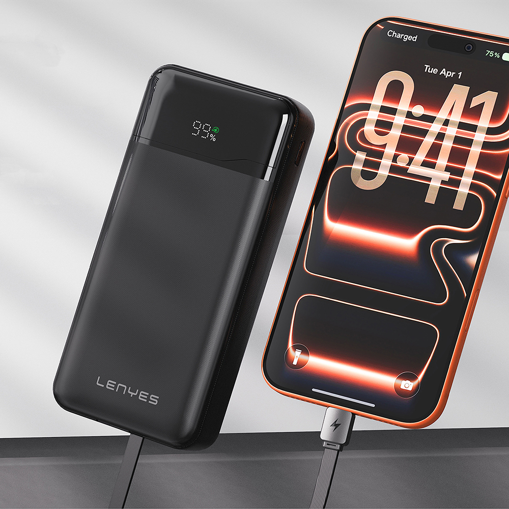 Lenyes PX280D Dijital LED Ekranlı Type-C ve Lightning Kablolu Powerbank 22.5W 20.000mAh - 1