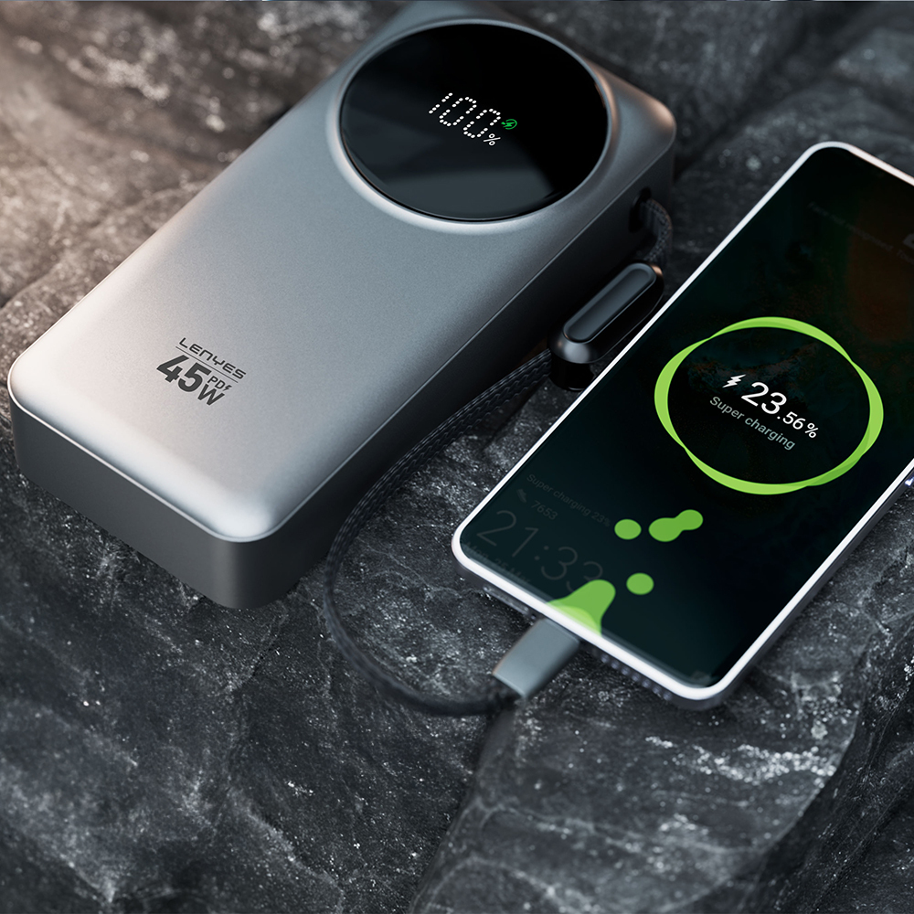Lenyes PX279D Dijital LED Ekranlı Type-C ve Lightning Kablolu Powerbank 45W 20.000mAh - 2