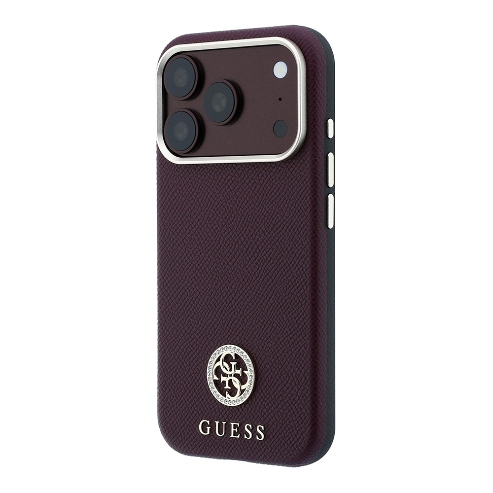 Apple iPhone 18 Pro Kılıf Guess Orjinal Lisanslı M-safe Şarj Özellikli PU Taşlı Metal 4G ve Yazı Logolu Kapak - 1