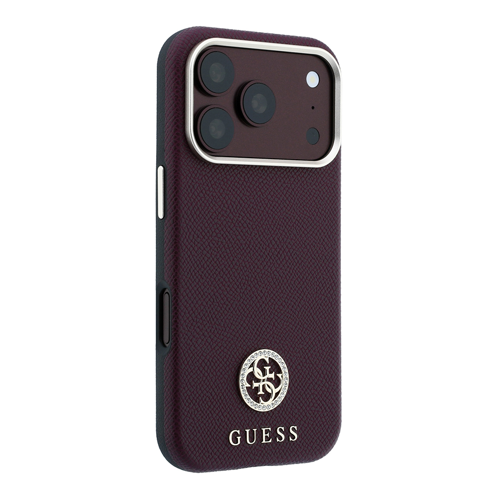 Apple iPhone 18 Pro Kılıf Guess Orjinal Lisanslı M-safe Şarj Özellikli PU Taşlı Metal 4G ve Yazı Logolu Kapak - 3