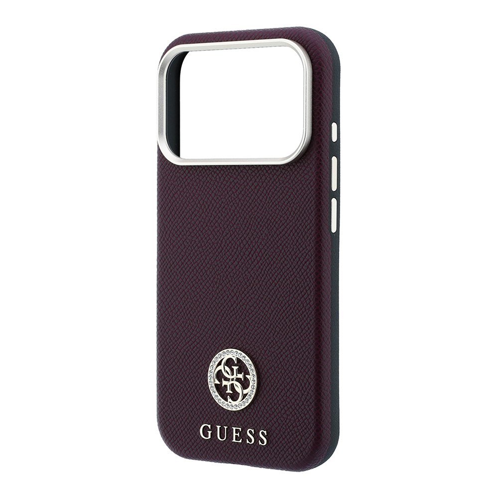 Apple iPhone 18 Pro Kılıf Guess Orjinal Lisanslı M-safe Şarj Özellikli PU Taşlı Metal 4G ve Yazı Logolu Kapak - 5