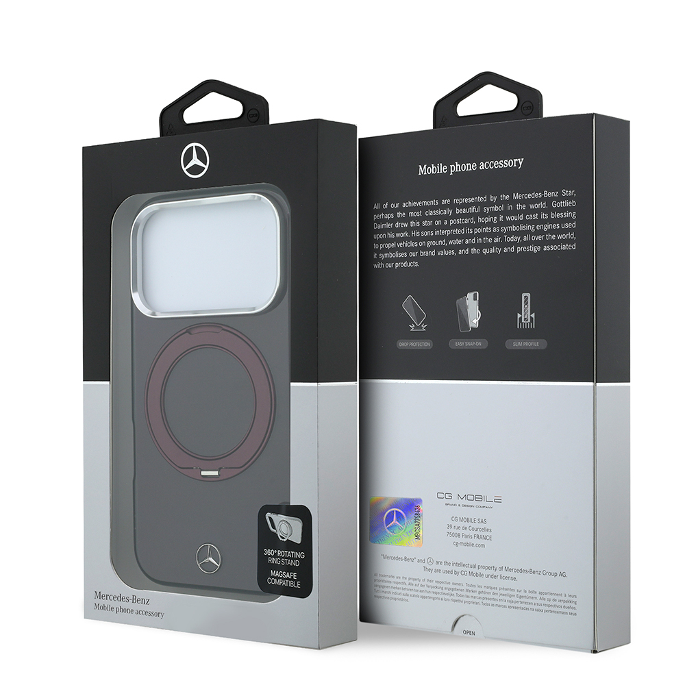 Apple iPhone 18 Pro Kılıf Mercedes Benz Orjinal Lisanslı M-safe Şarj Özellikli 360 Derece Dönebilen Standlı Metal Logolu Sert PC Kapak - 7