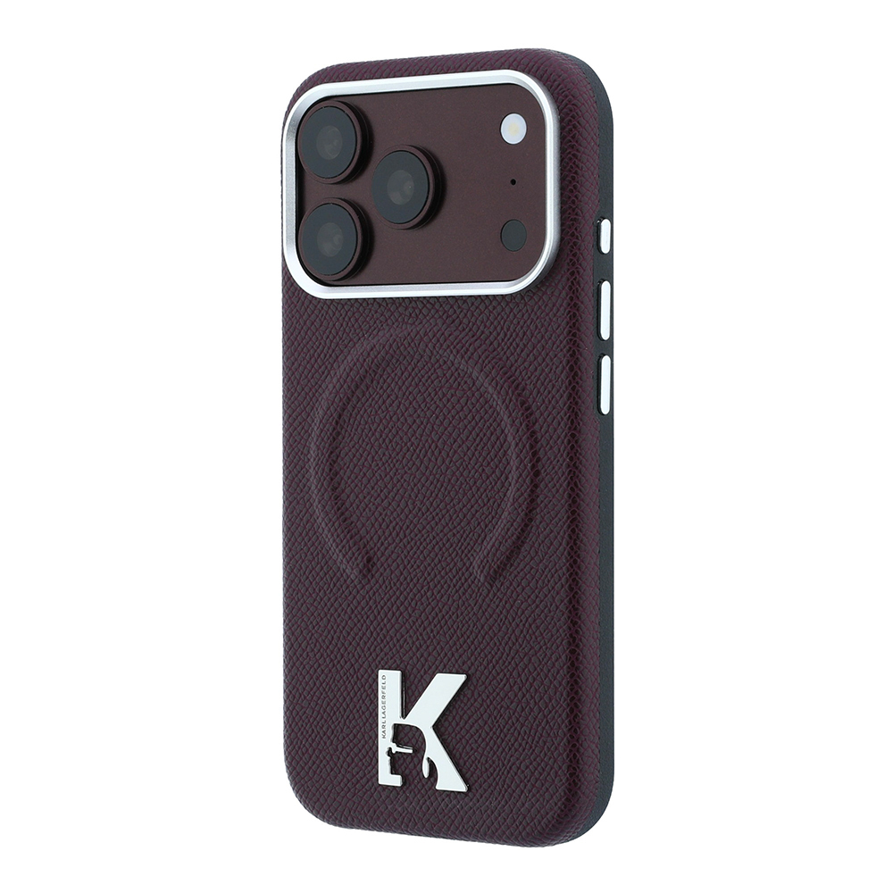 Apple iPhone 18 Pro Kılıf Karl Lagerfeld Orjinal Lisanslı M-safe Şarj Özellikli KHEAD Metal Logolu PU Grained Deri Kapak - 1