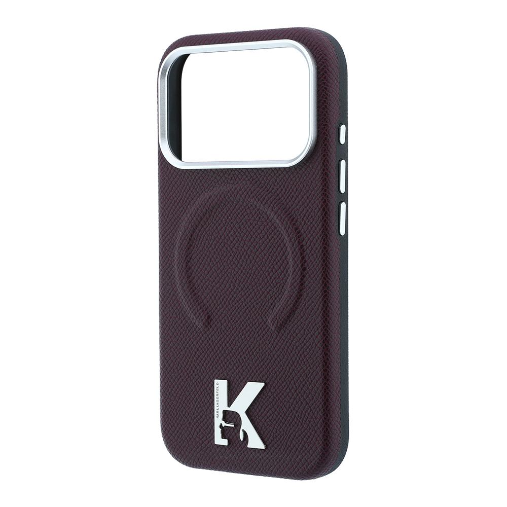 Apple iPhone 18 Pro Kılıf Karl Lagerfeld Orjinal Lisanslı M-safe Şarj Özellikli KHEAD Metal Logolu PU Grained Deri Kapak - 5