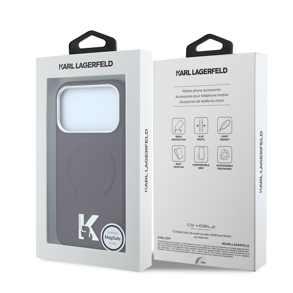 Apple iPhone 18 Pro Kılıf Karl Lagerfeld Orjinal Lisanslı M-safe Şarj Özellikli KHEAD Metal Logolu PU Grained Deri Kapak - 7