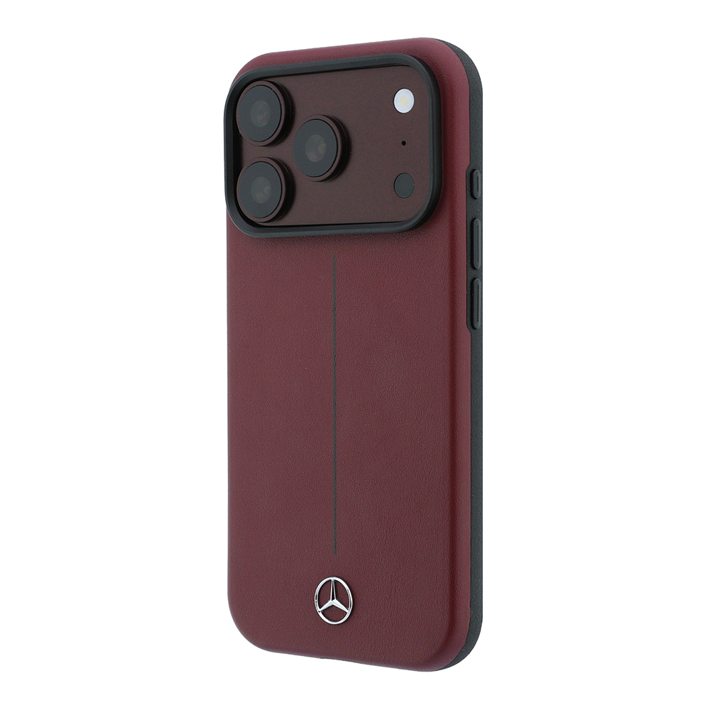 Apple iPhone 18 Pro Kılıf Mercedes Benz Orjinal Lisanslı M-safe Şarj Özellikli Metal Yıldız Logolu Çizgili Deri Kapak - 1