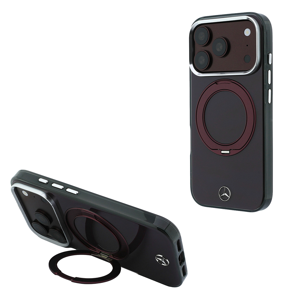 Apple iPhone 18 Pro Max Kılıf Mercedes Benz Orjinal Lisanslı M-safe Şarj Özellikli 360 Derece Dönebilen Standlı Metal Logolu Sert PC Kapak - 1