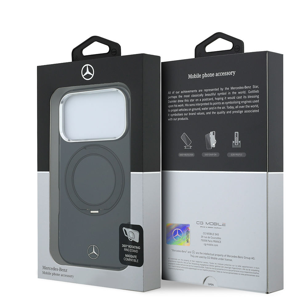 Apple iPhone 18 Pro Max Kılıf Mercedes Benz Orjinal Lisanslı M-safe Şarj Özellikli 360 Derece Dönebilen Standlı Metal Logolu Sert PC Kapak - 7