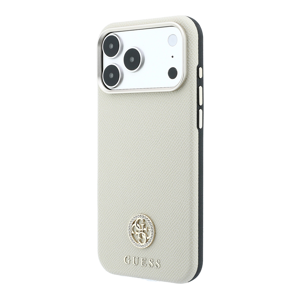 Apple iPhone 18 Pro Max Kılıf Guess Orjinal Lisanslı M-safe Şarj Özellikli PU Taşlı Metal 4G ve Yazı Logolu Kapak - 1