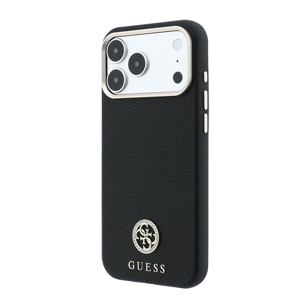 Apple iPhone 18 Pro Max Kılıf Guess Orjinal Lisanslı M-safe Şarj Özellikli PU Taşlı Metal 4G ve Yazı Logolu Kapak - 1