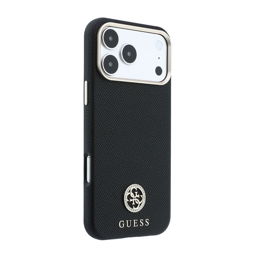 Apple iPhone 18 Pro Max Kılıf Guess Orjinal Lisanslı M-safe Şarj Özellikli PU Taşlı Metal 4G ve Yazı Logolu Kapak - 3