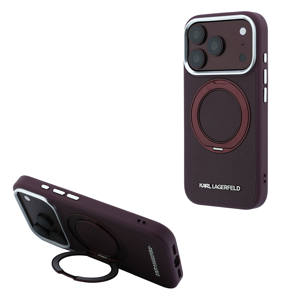 Apple iPhone 18 Pro Kılıf Karl Lagerfeld Orjinal Lisanslı M-Safe Şarj Özellikli Metal Logolu PU Saffiano 360 Derece Dönebilen Standlı Kapak - 1