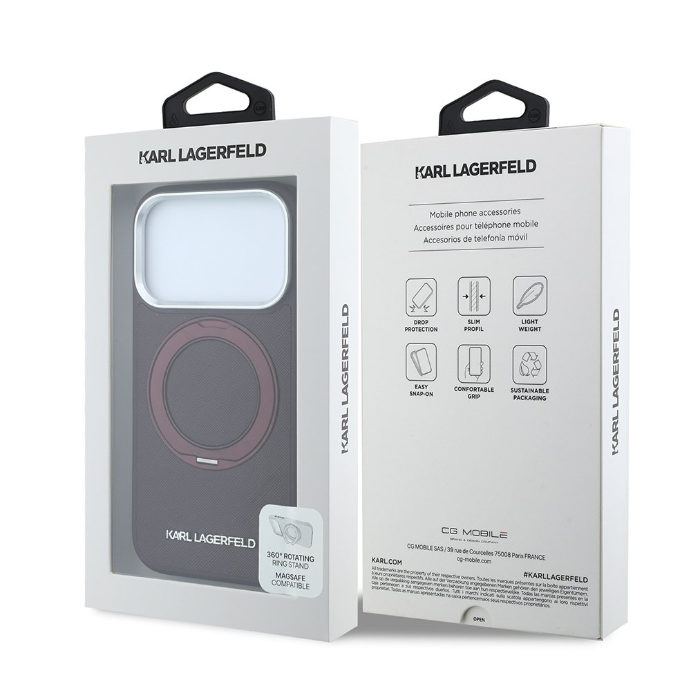 Apple iPhone 18 Pro Kılıf Karl Lagerfeld Orjinal Lisanslı M-Safe Şarj Özellikli Metal Logolu PU Saffiano 360 Derece Dönebilen Standlı Kapak - 7