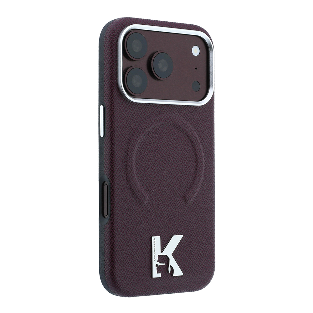 Apple iPhone 18 Pro Max Kılıf Karl Lagerfeld Orjinal Lisanslı M-safe Şarj Özellikli KHEAD Metal Logolu PU Grained Deri Kapak - 3