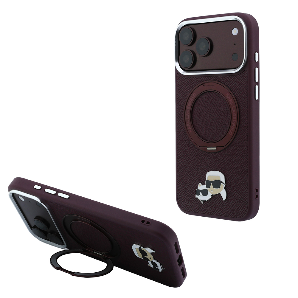 Apple iPhone 18 Pro Max Kılıf Karl Lagerfeld Orjinal Lisanslı M-Safe Şarj Özellikli K&C Metal Logolu PU 360 Derece Dönebilen Standlı Kapak - 1