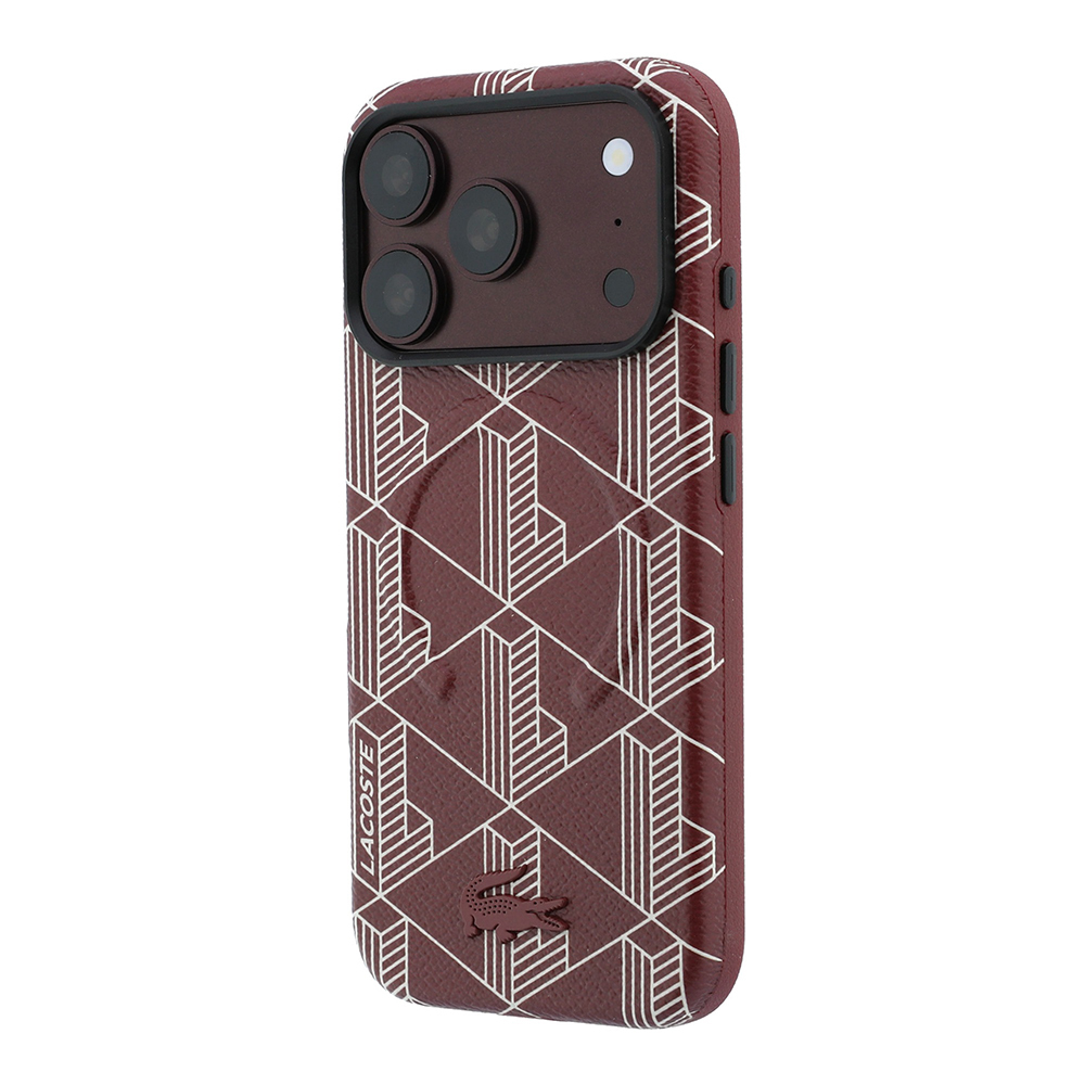 Apple iPhone 18 Pro Max Kılıf Lacoste Orjinal Lisanslı M-safe Şarj Özellikli Metal Logolu Deri Karışık Monogram Desenli Kapak - 1
