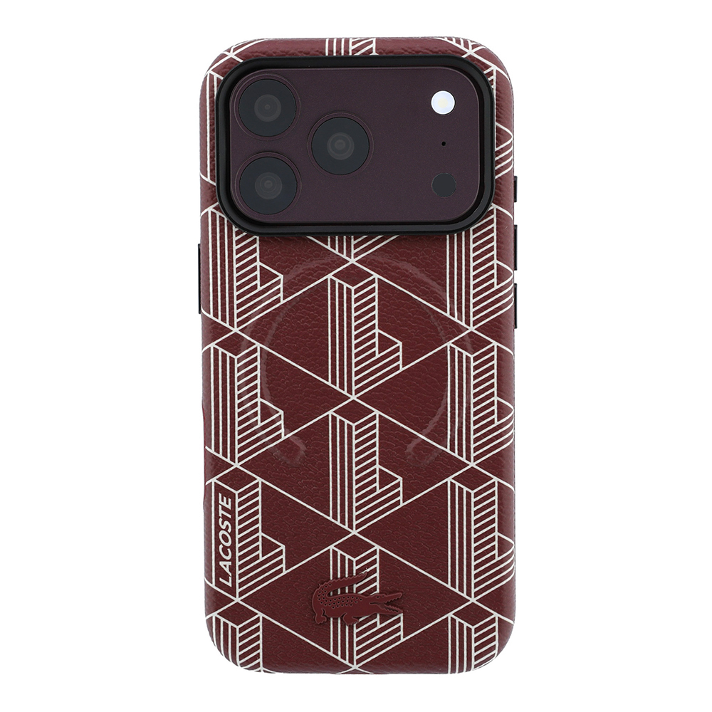 Apple iPhone 18 Pro Max Kılıf Lacoste Orjinal Lisanslı M-safe Şarj Özellikli Metal Logolu Deri Karışık Monogram Desenli Kapak - 2