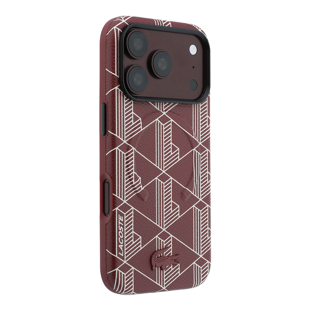 Apple iPhone 18 Pro Max Kılıf Lacoste Orjinal Lisanslı M-safe Şarj Özellikli Metal Logolu Deri Karışık Monogram Desenli Kapak - 3