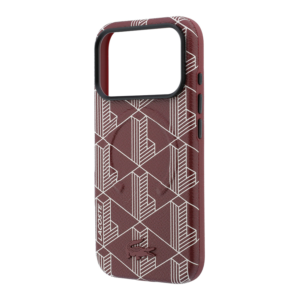 Apple iPhone 18 Pro Max Kılıf Lacoste Orjinal Lisanslı M-safe Şarj Özellikli Metal Logolu Deri Karışık Monogram Desenli Kapak - 5